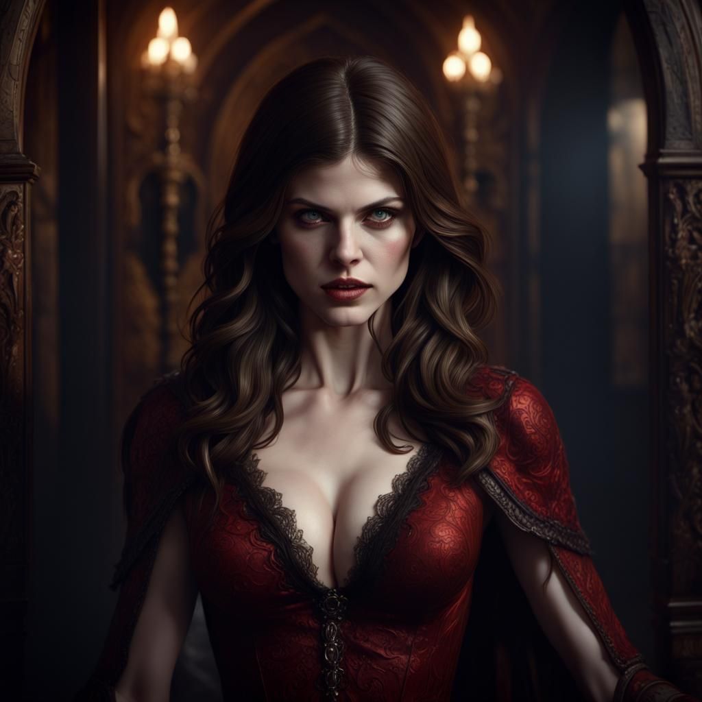 Alexandra Daddario as Vampire in Dark Fantasy Art