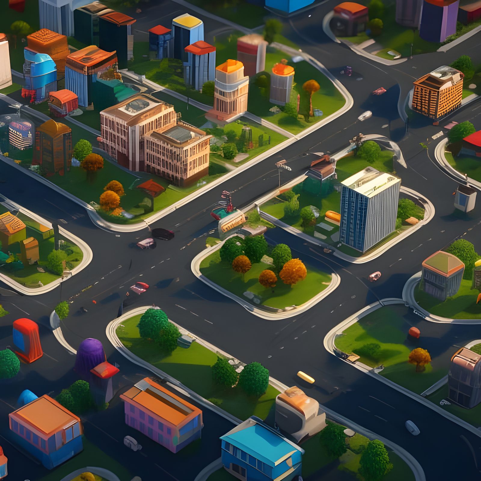 Colourful Aerial Cityscape in SimCity Style