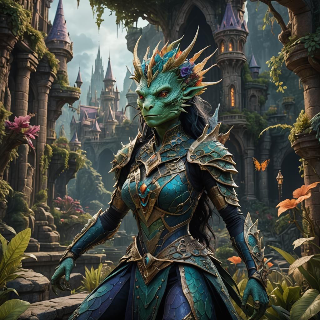 Fantasy Lizard Queen in Detailed Matte Painting