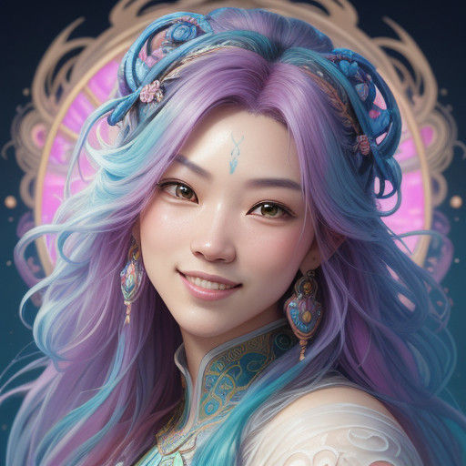 Cutepunk Zhào Lùsī Portrait in Vibrant Triadic Colors