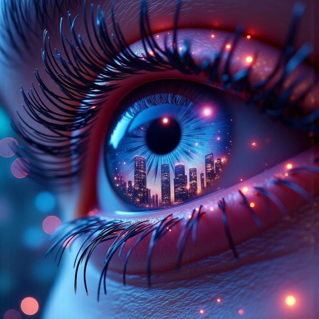 Ethereal Cityscape within a Futuristic Eye