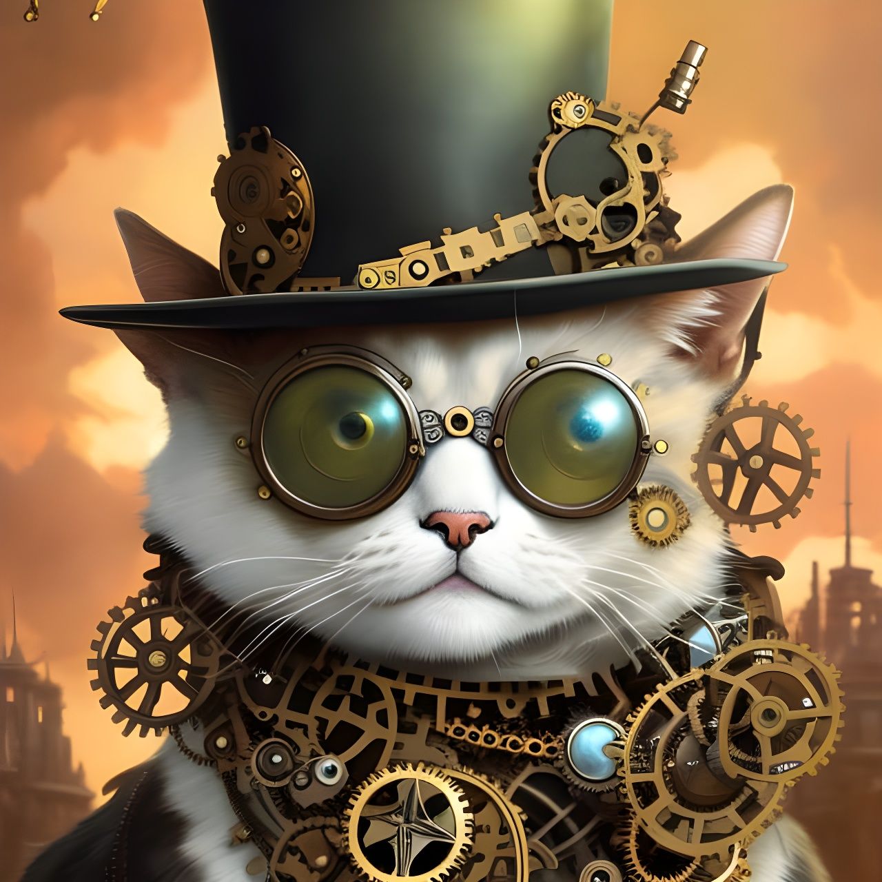 Steampunk Cat in Anime Style with Clockwork Details