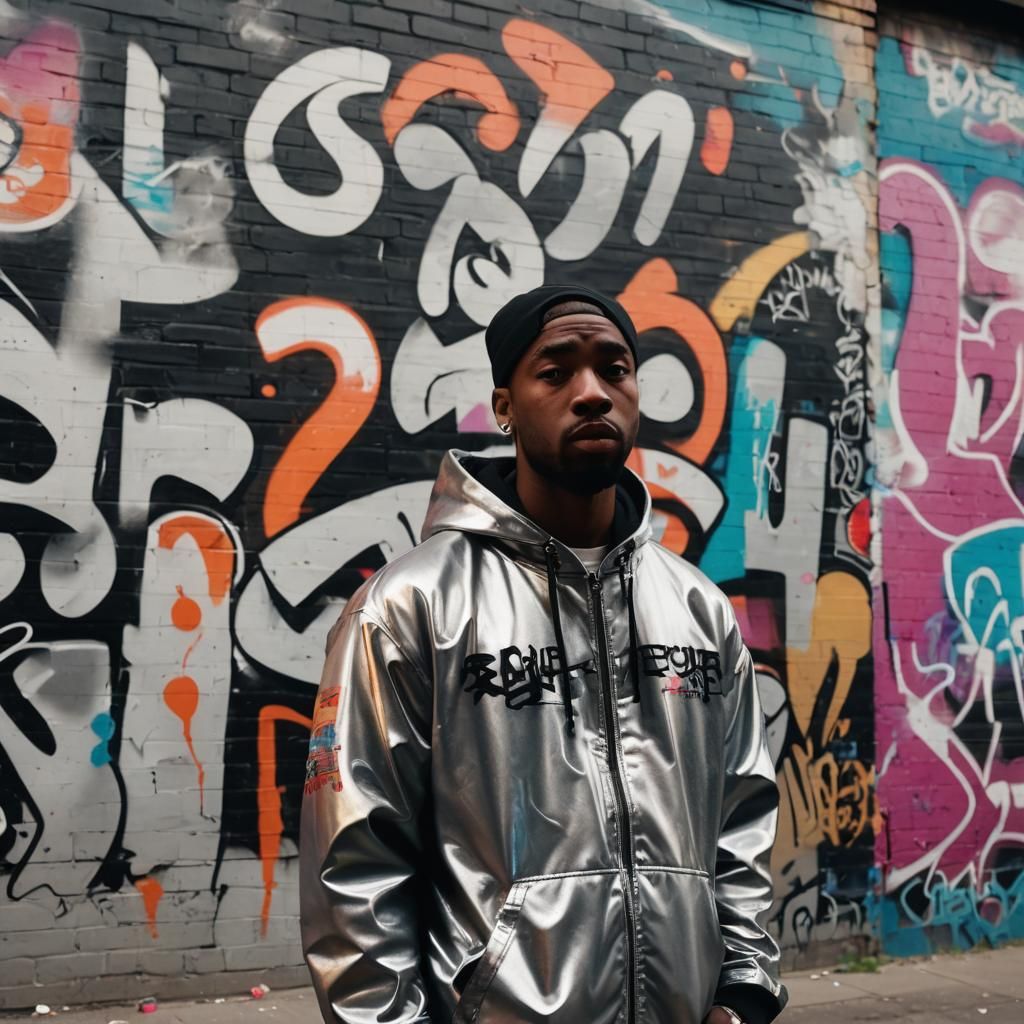 Hip-Hop Artist in Graffiti Alley: Cinematic Film Still