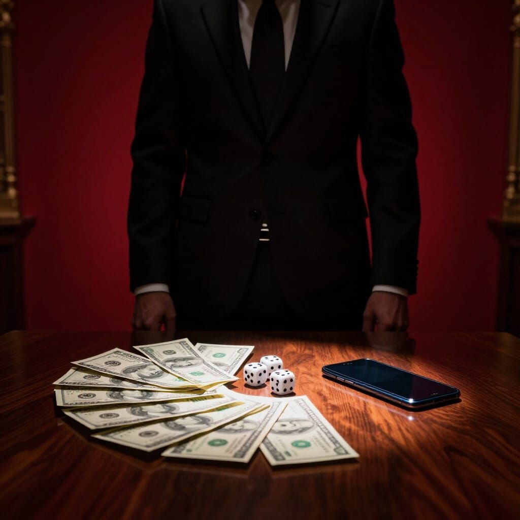 Silhouette of Man in Study with Money and Dice