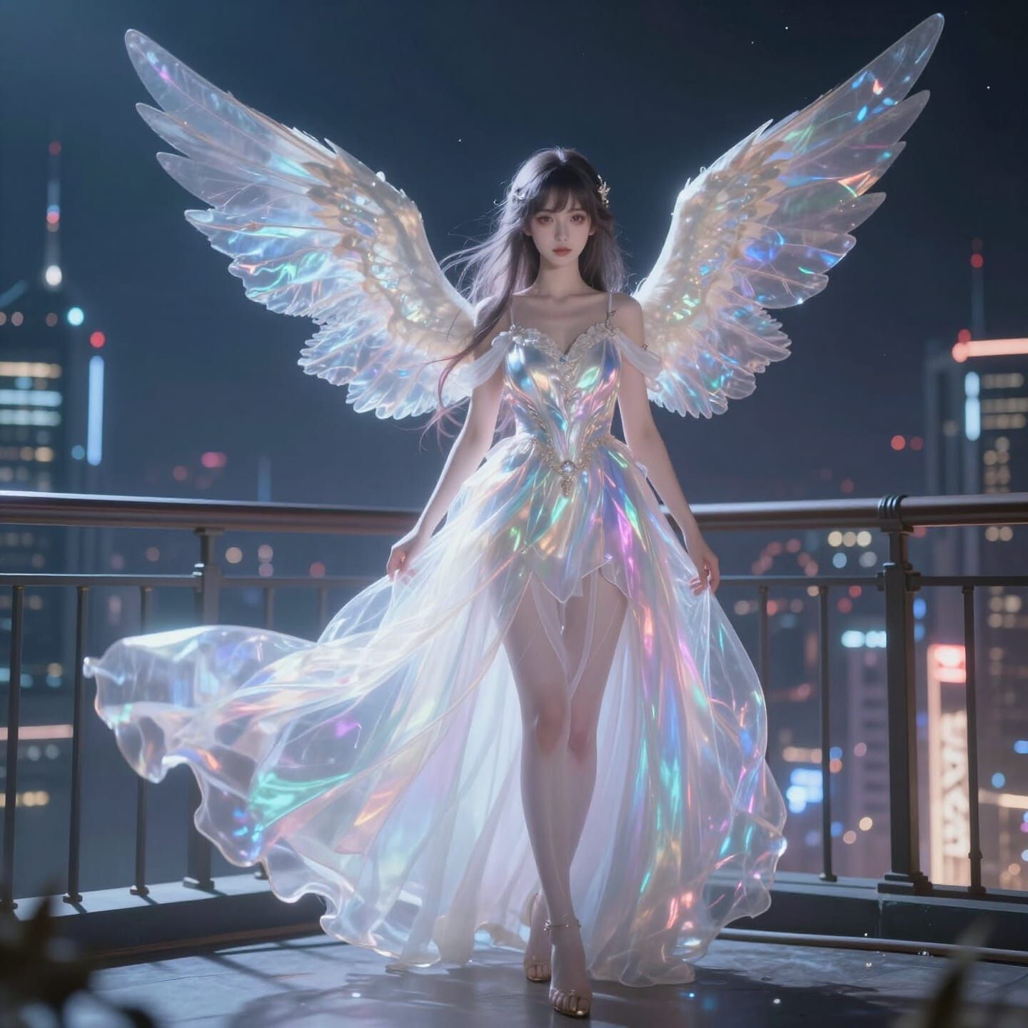 Ethereal Anime Character on Moonlit Balcony