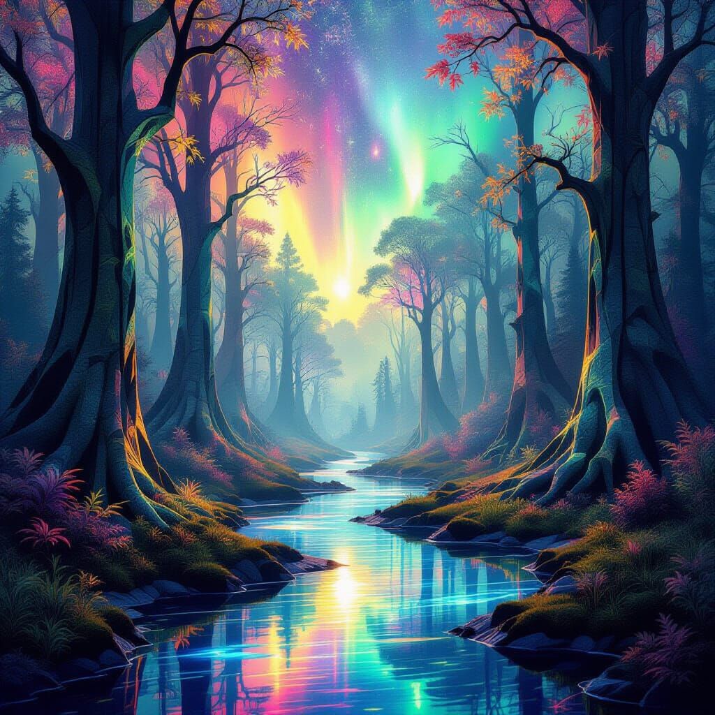 Aurora Fractal Forest with Geometric Trees