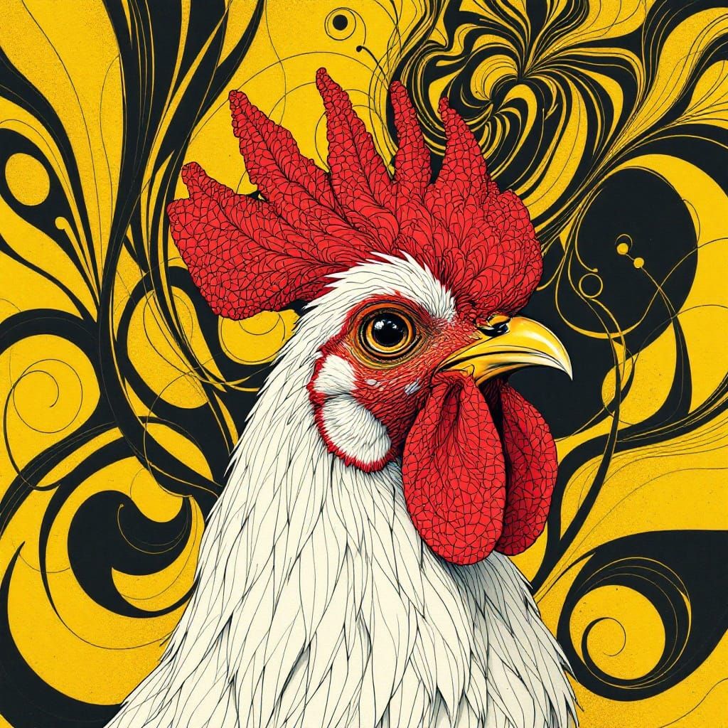 Hyper-Stylized Rooster Portrait in Vibrant Yellow