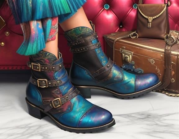 Boho Chic Boots and Bag in Vibrant Oil Painting
