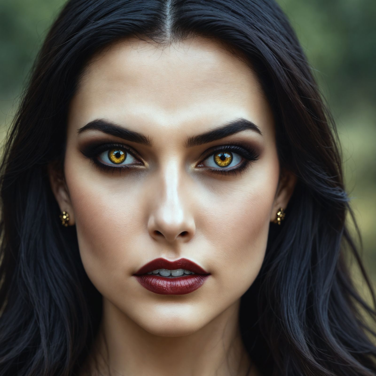 Vampire Woman Portrait with Piercing Green Eyes