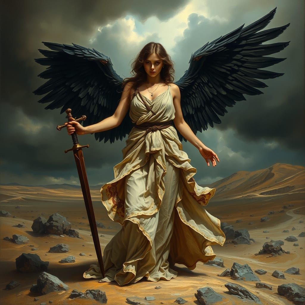 Guardian Angel Watches Over Windswept Landscape in Dramatic ...