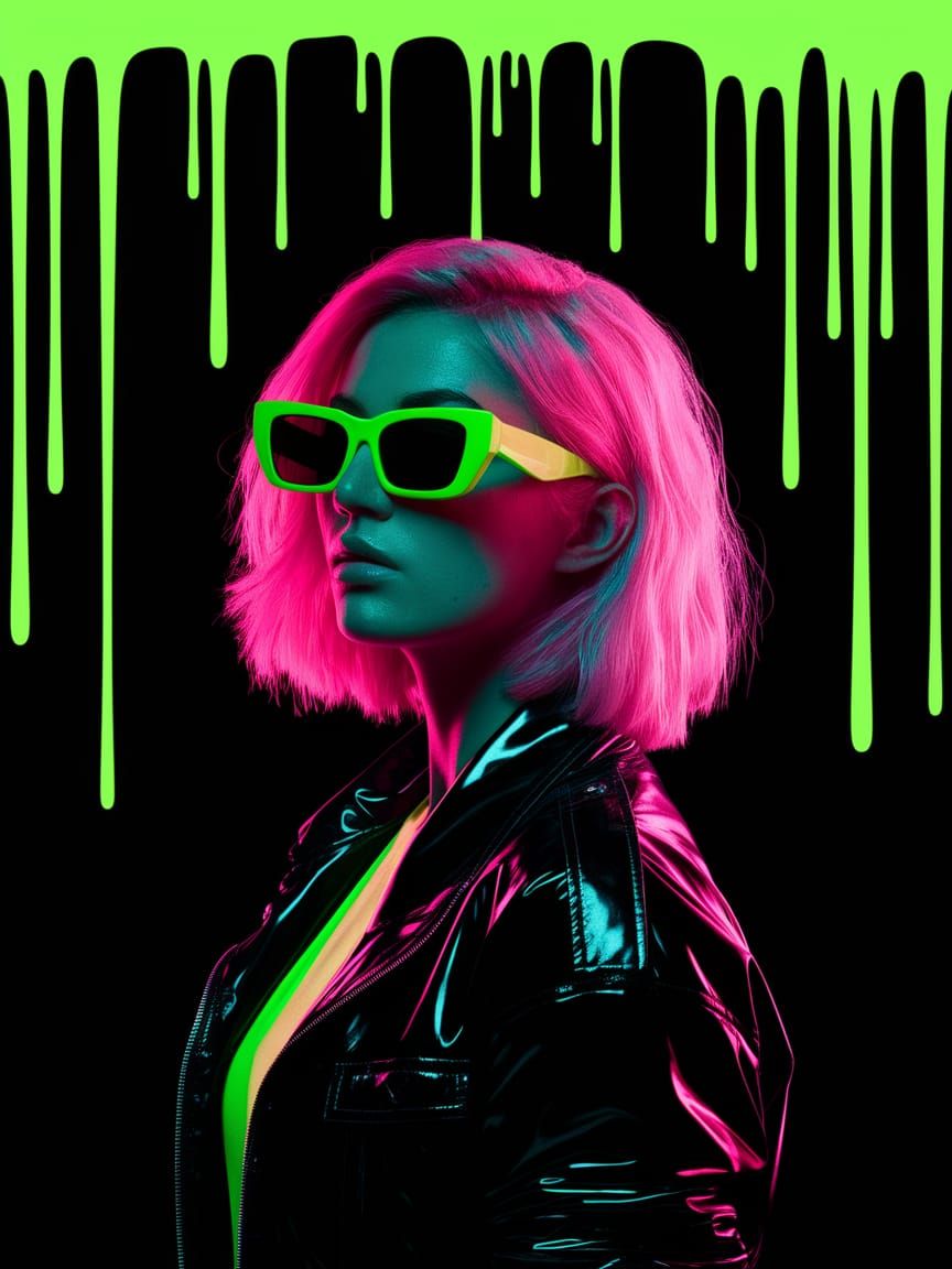 Neon Drip Portrait in Urban Style