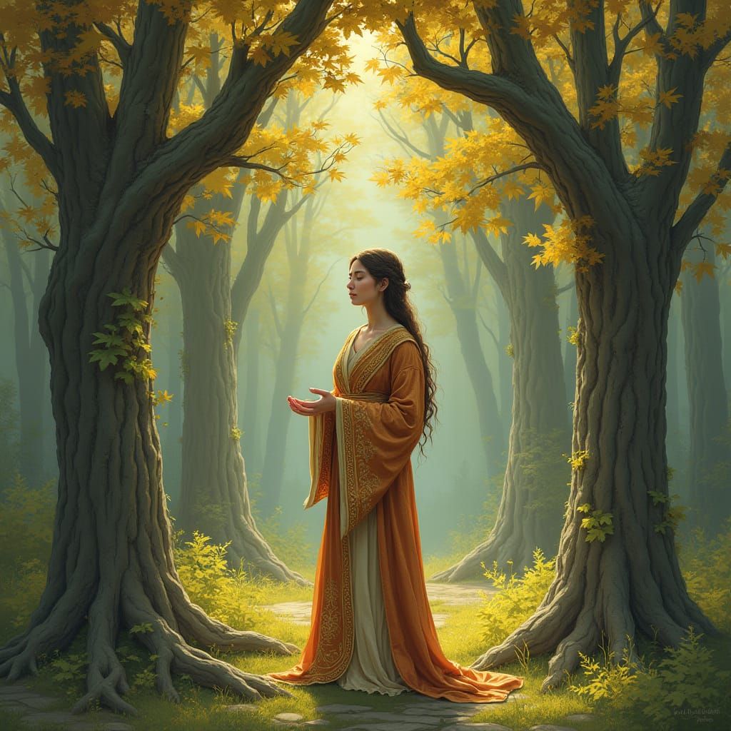 Serene Peace Cleric Amidst Whimsical Maple Forest