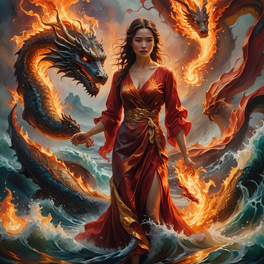 Woman with Dragon in Fire and Water