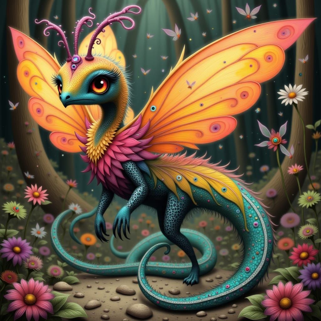 Majestic Sunrise Amphiptere in Whimsical Fantasy Style