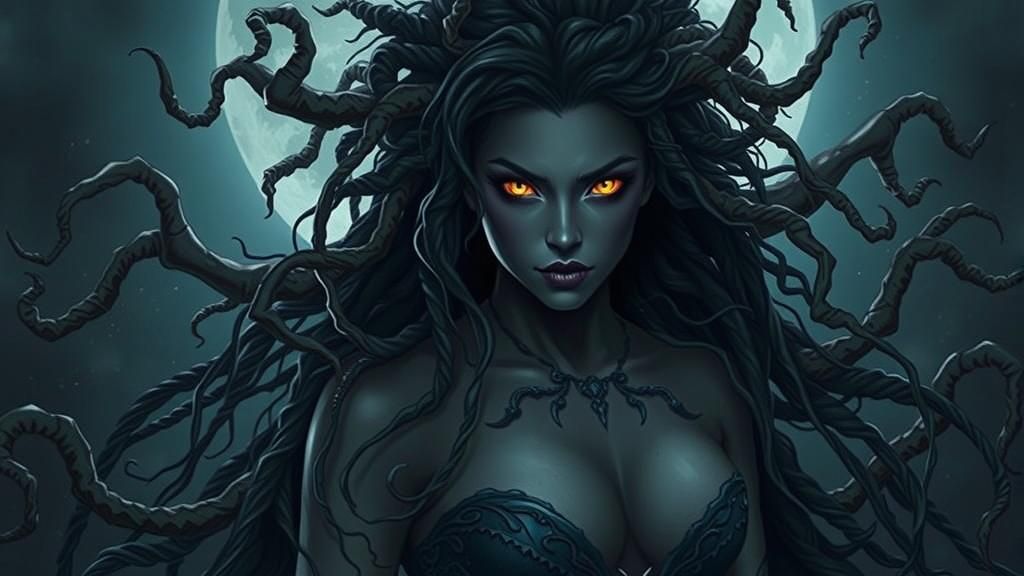 Medusa with Tangled Hair and Glowing Eyes