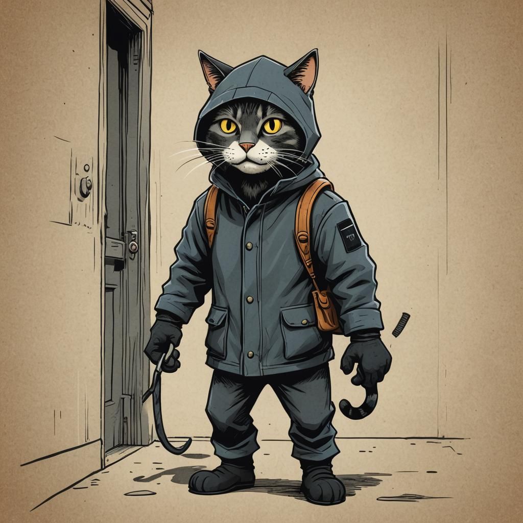 Cartoon Cat Burglar in Animated Style