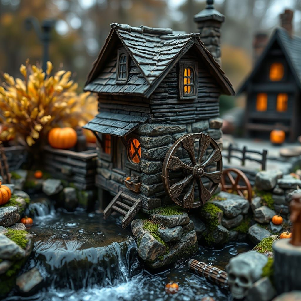 Haunted Water-Powered Mill in New England Autumn