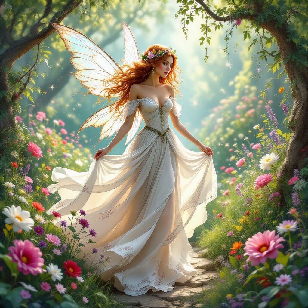Enchanted Garden Fairy with Flowing Gown
