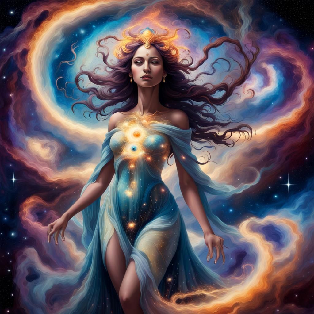 Celestial Goddess Emerges from Nebula