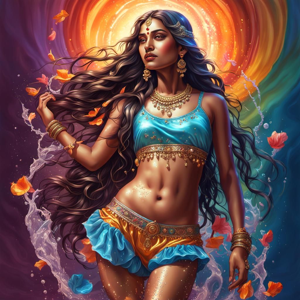 Fantasy Indian Goddess in Hyperrealistic Splash Art