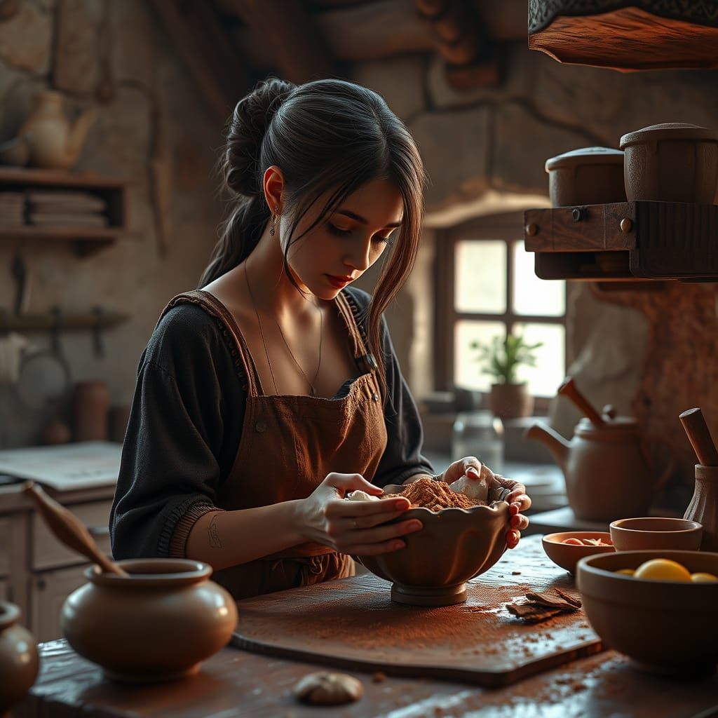 Clay Tradwife Making Breakfast: Matte Painting