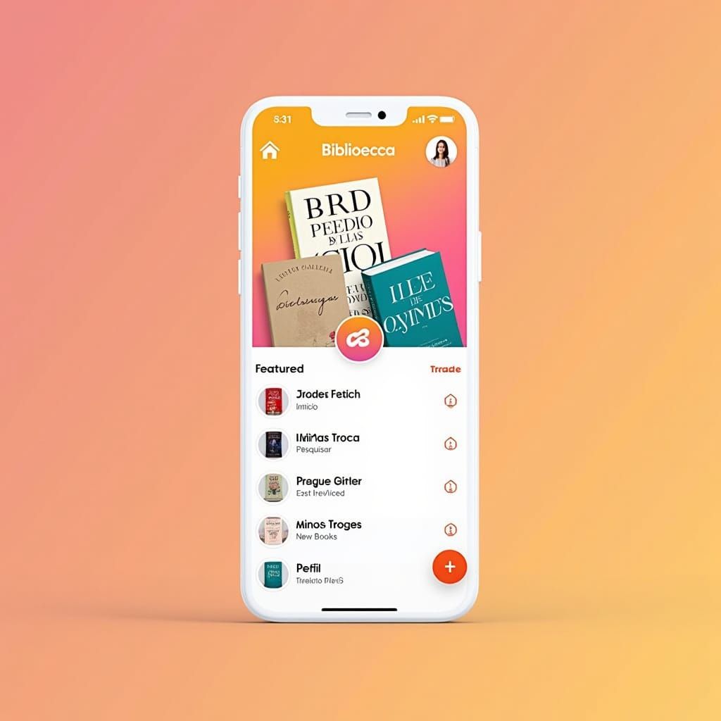 Modern App Interface with 3D Book Carousel