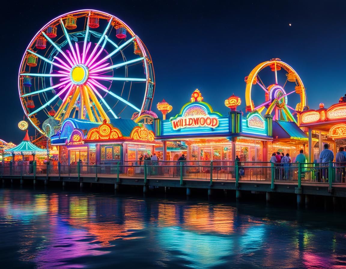 Nighttime Amusement Park Pier Photography in New Jersey