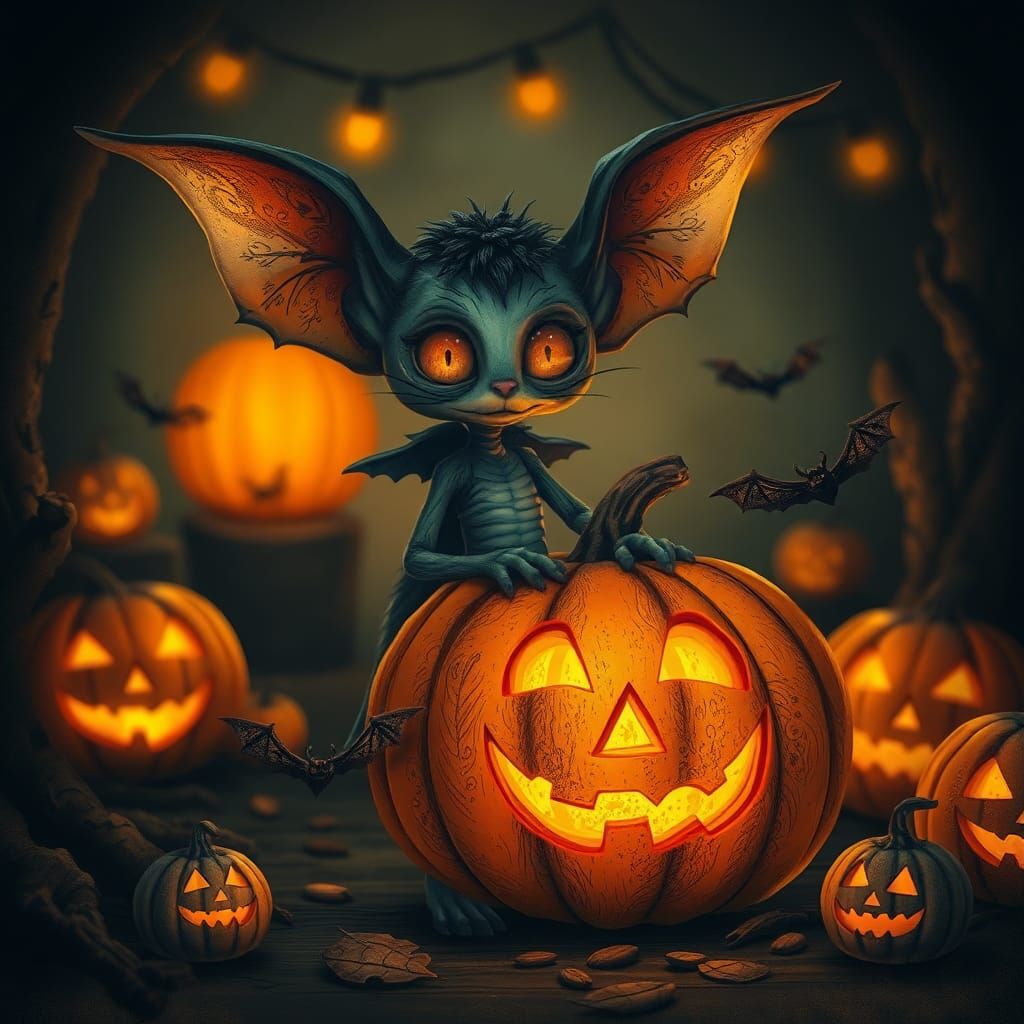 Whimsical Halloween Witch in Spooky Scene