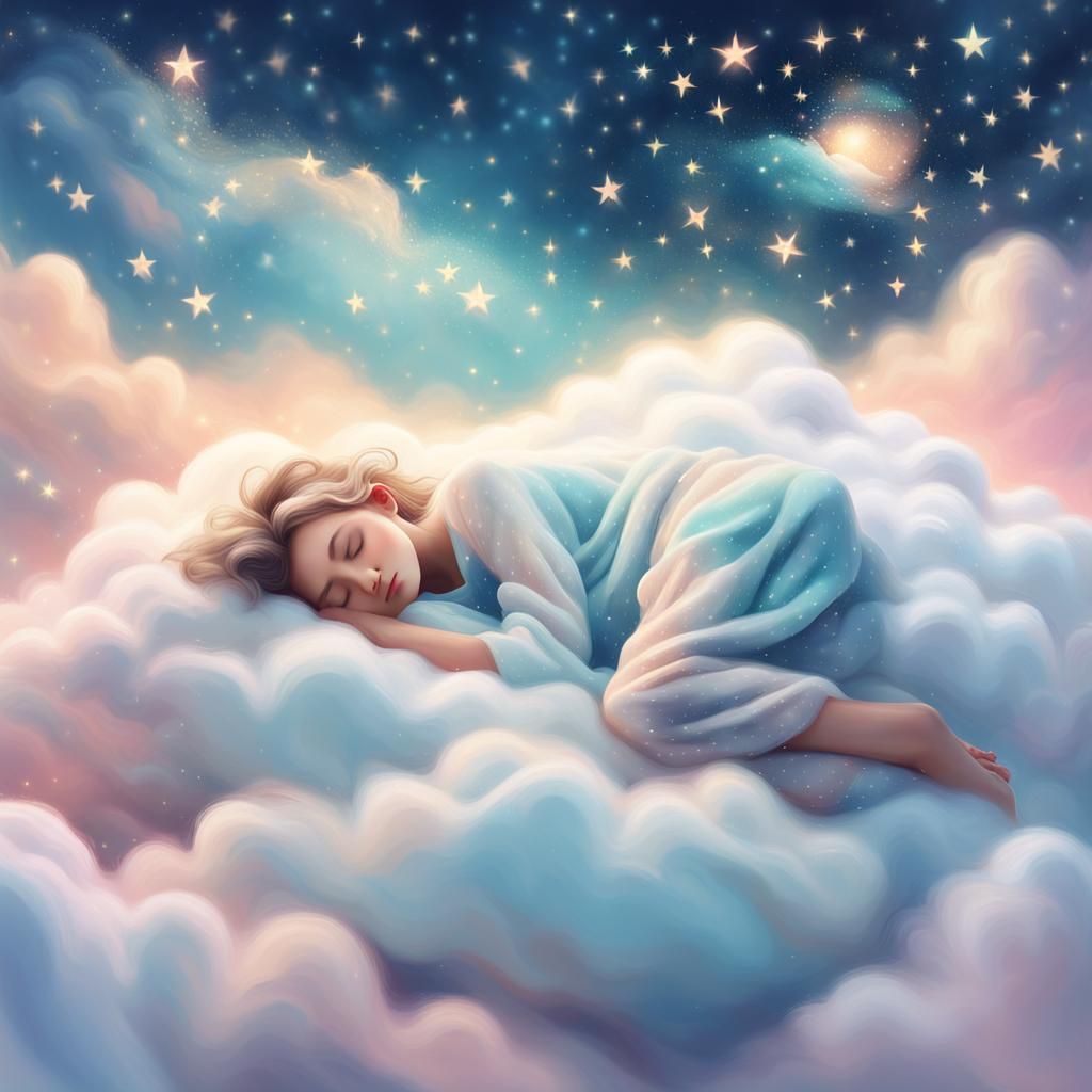 Dreamy Sleep Among Stars in Whimsical Digital Art