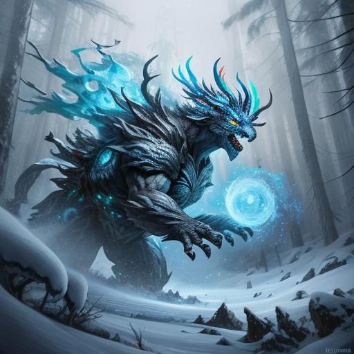 Air Elemental in Snow Forest: Hyperrealistic Splash Art