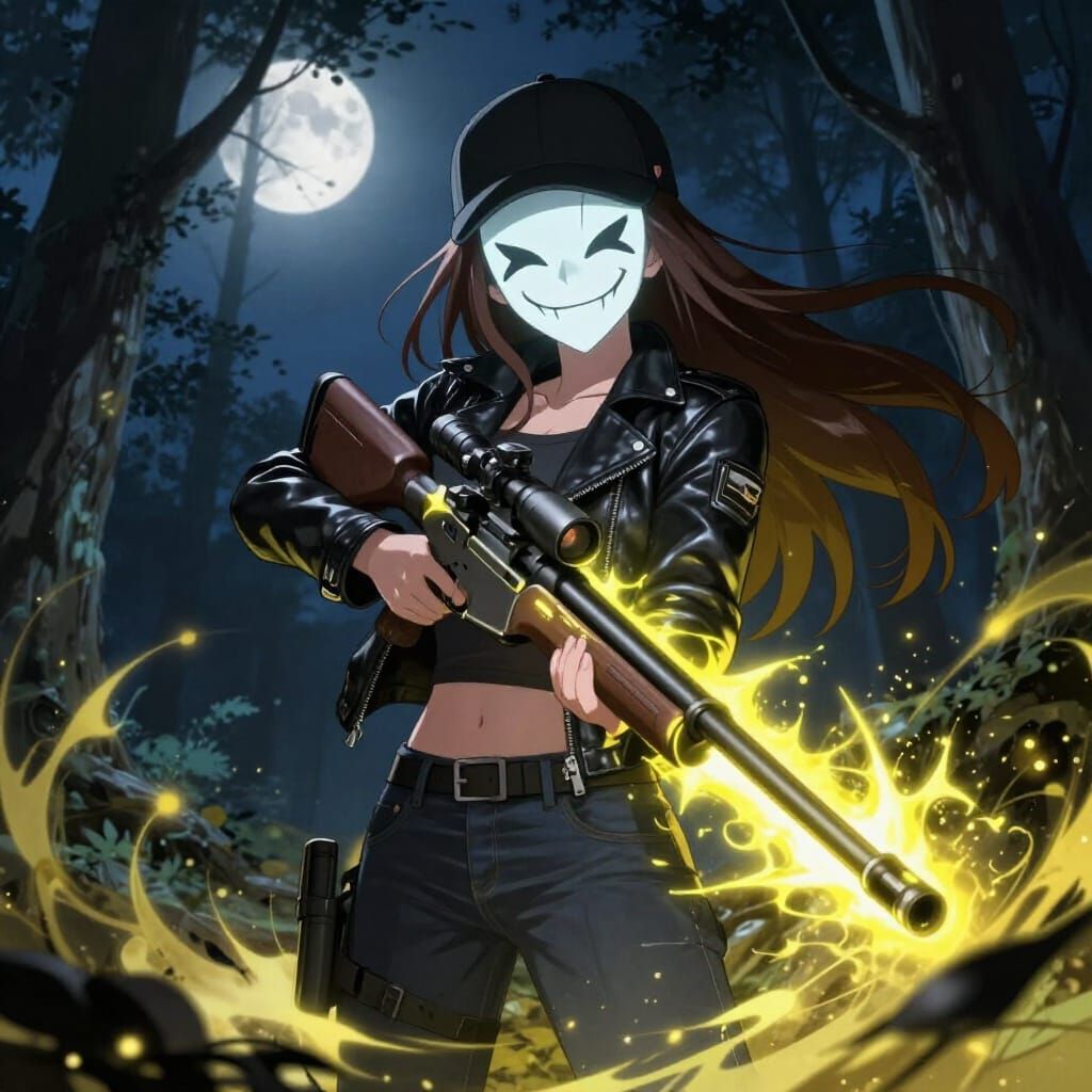 Anime Girl in Scary Mask with Sniper Rifle