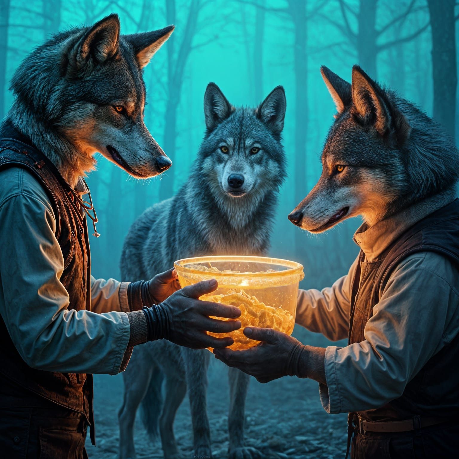 Hyperrealistic Official Hands Feces to Wolf Experts