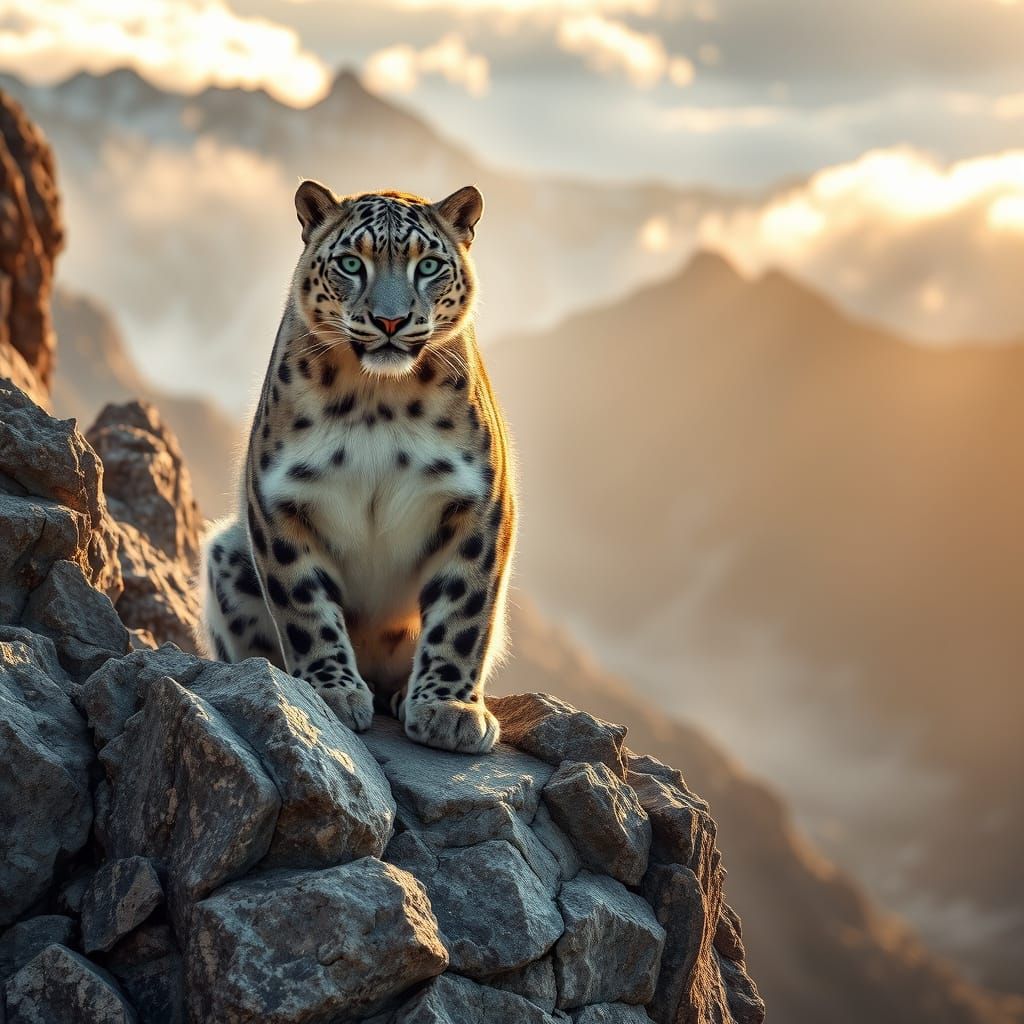 Majestic Snow Leopard in Regal Splendor