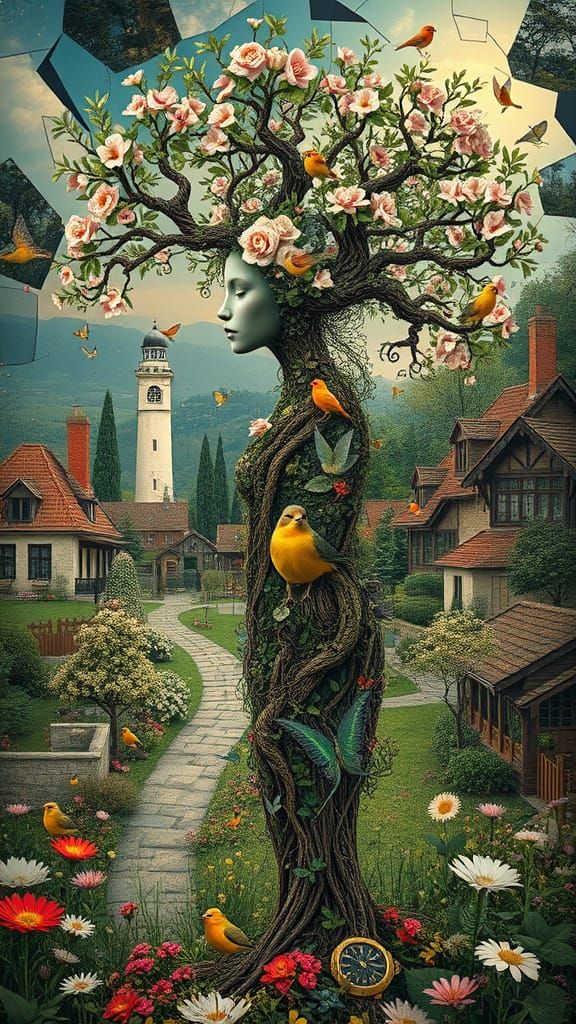 Surreal Goddess of Nature Blooms in Vibrant Springtime Villa...