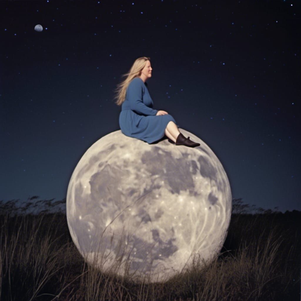 Woman on the Moon in Dune Grass Field