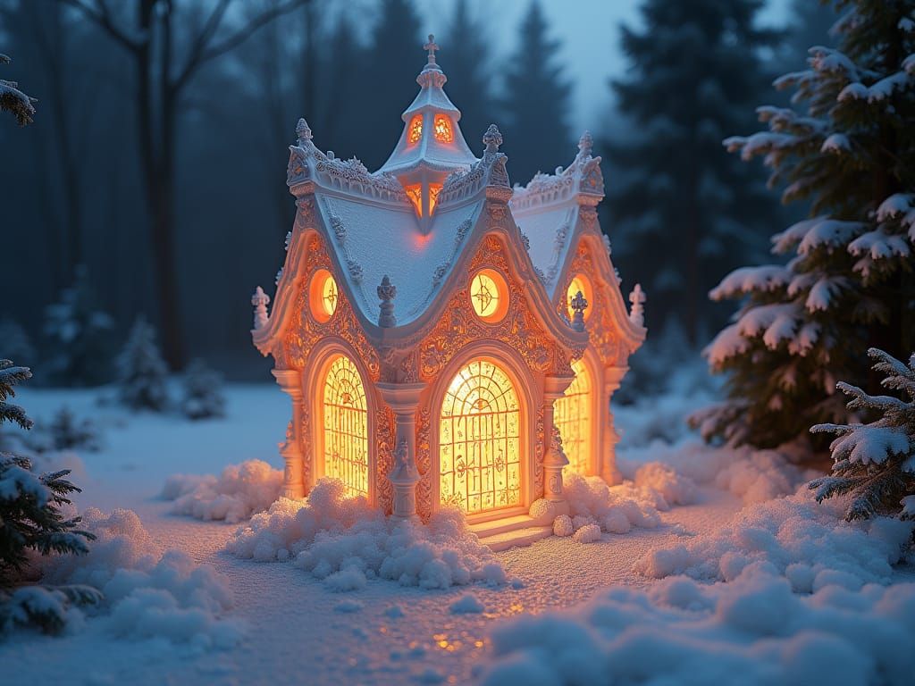 Glowing Ice on Fire Antique Lace Lantern in Mirrored Outdoor...