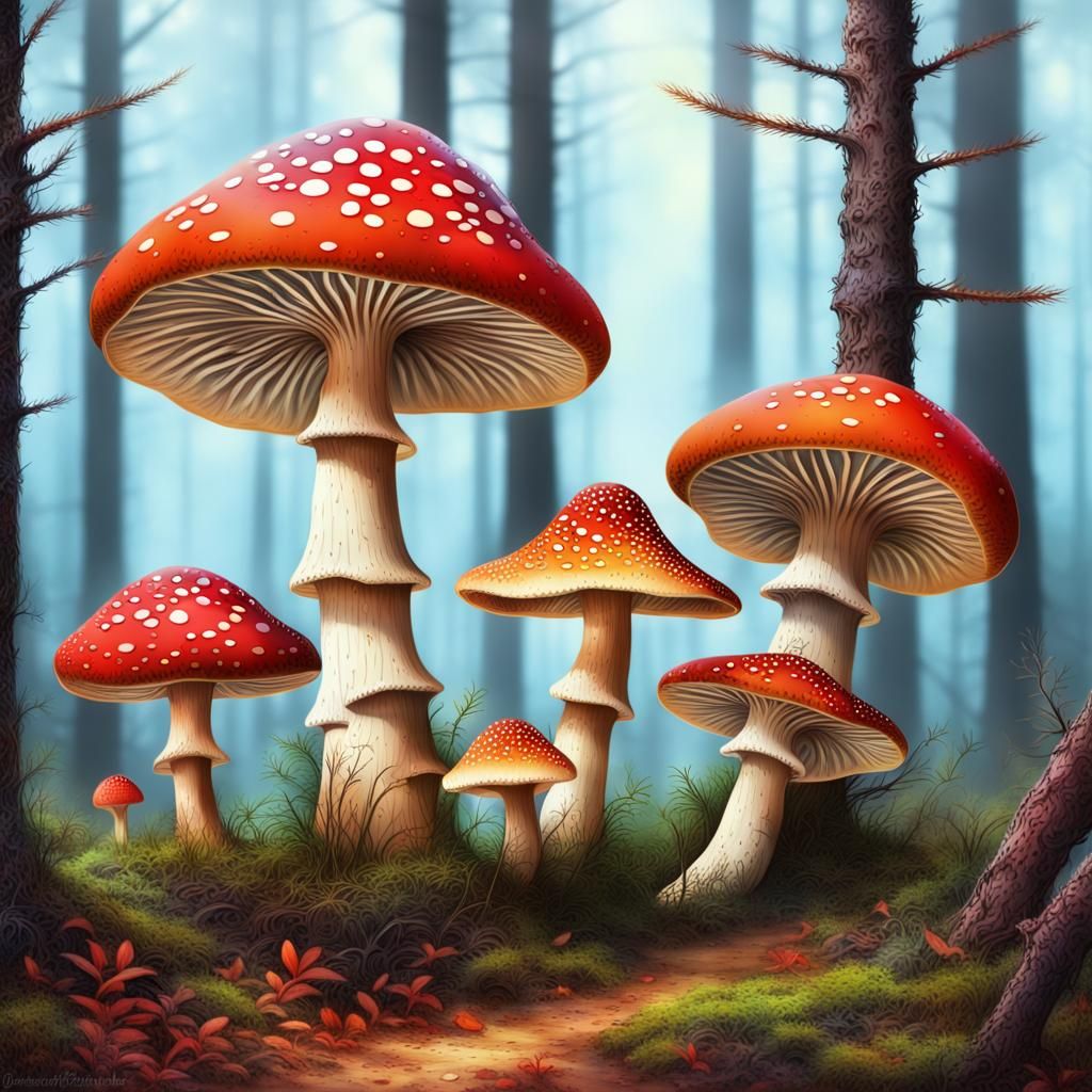 Enchanted Forest Undergrowth with Colorful Mushrooms