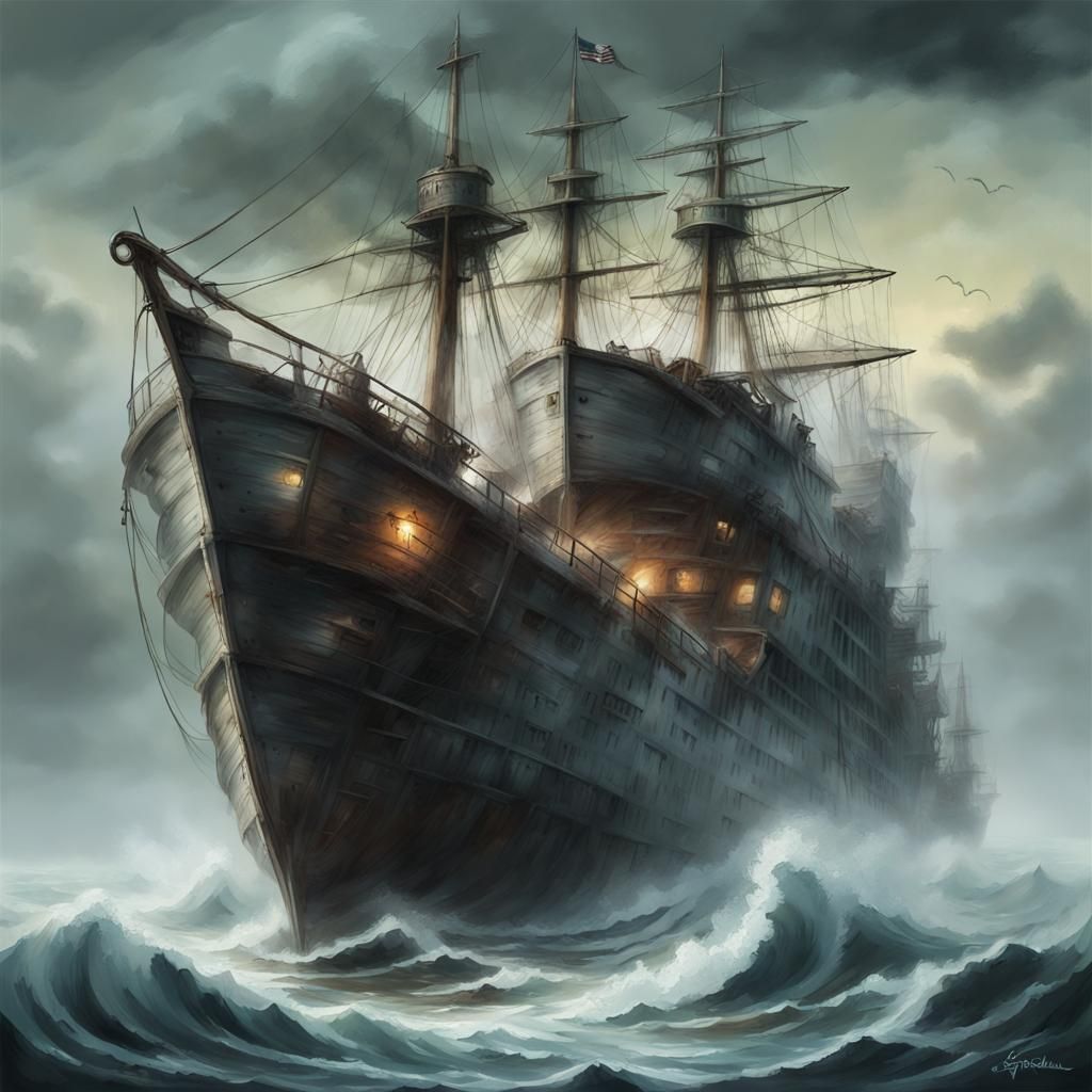Eerie Ghost Ship on the High Seas