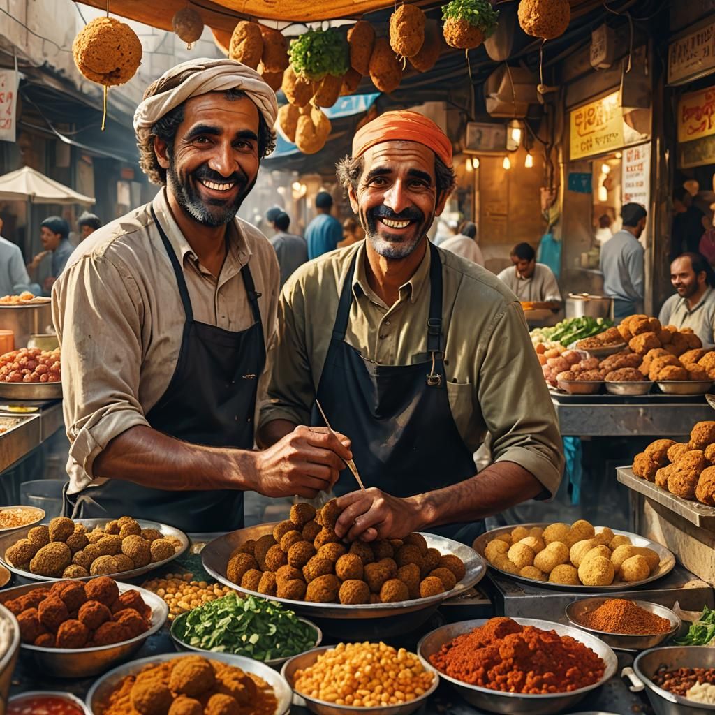 Jerusalem Falafel Vendor in Hyperrealistic Digital Art