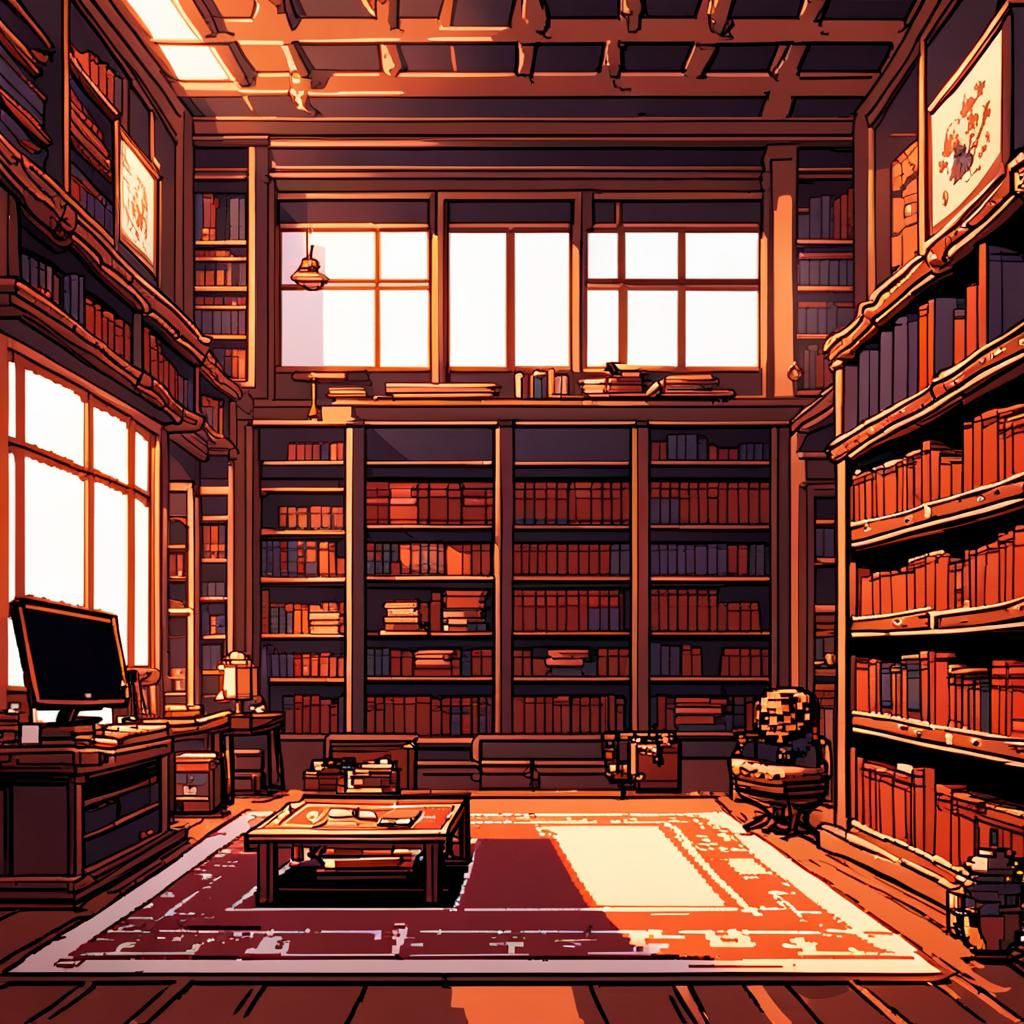 8-Bit Pixel Bedroom Library in Anime Style