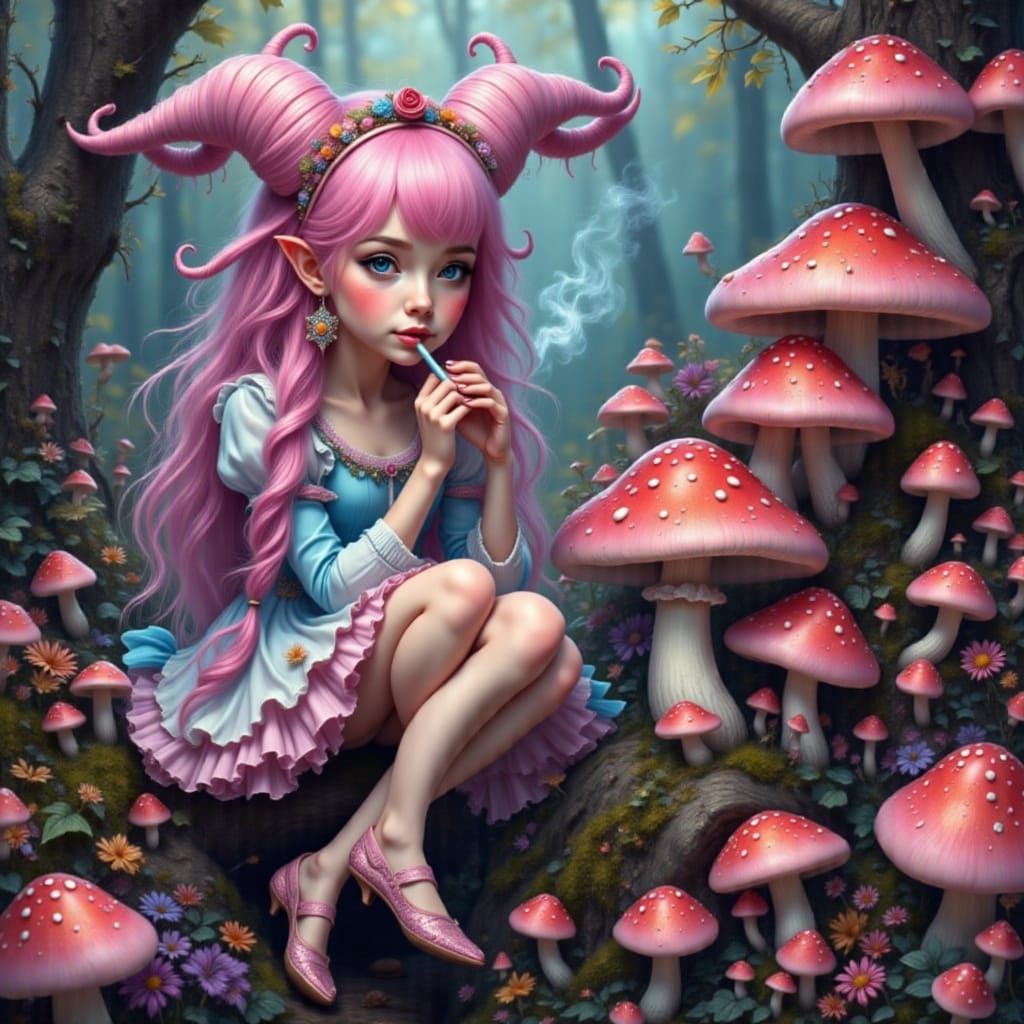 Psychedelic Alice in Wonderland Mushroom Scene