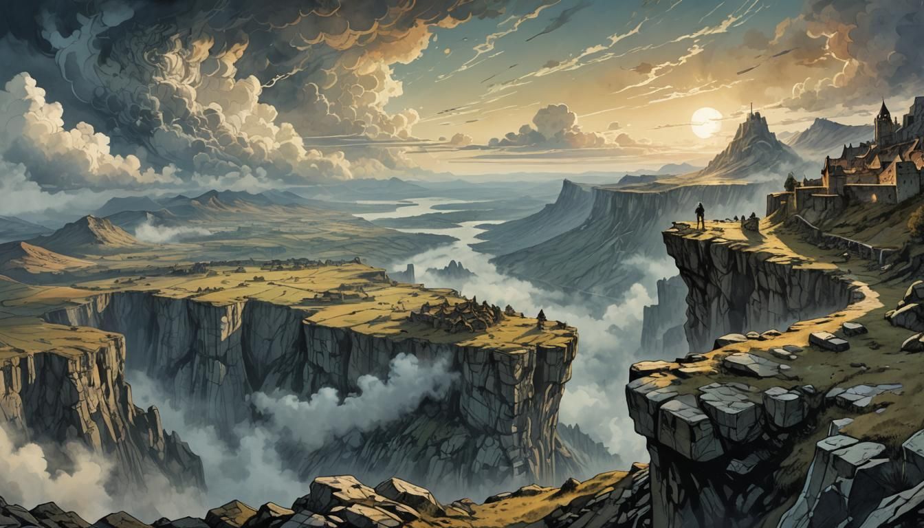 Cliff Edge Dawn: Retro D&D Digital Illustration