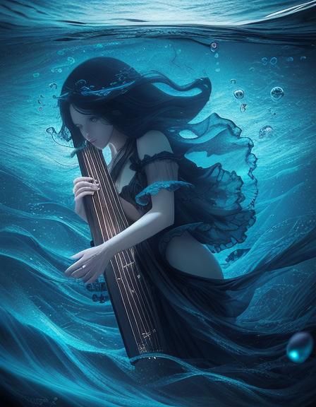 Underwater Harp in Dreamy Blue Ocean Scene