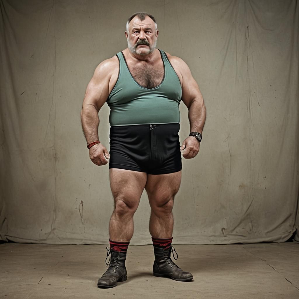Muscular Russian Wrestler Posing Confidently