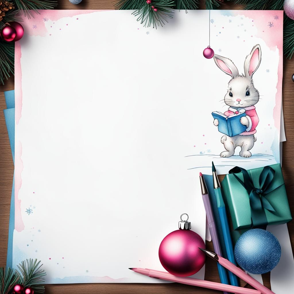 Cute Christmas Bunny Drawing in Sarah Kay Style