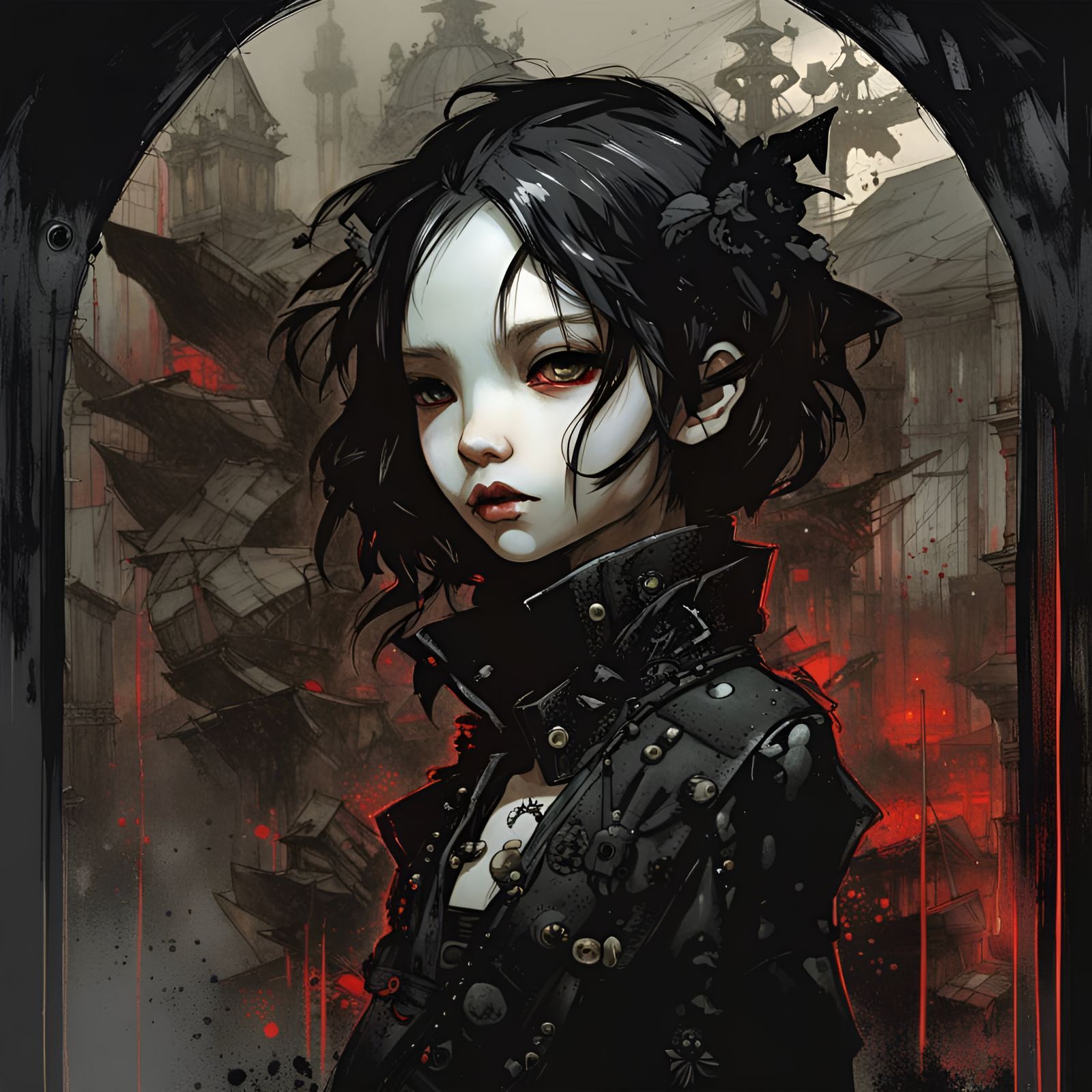 Elegant Gothic Vampire Girl in Hyperrealistic Style
