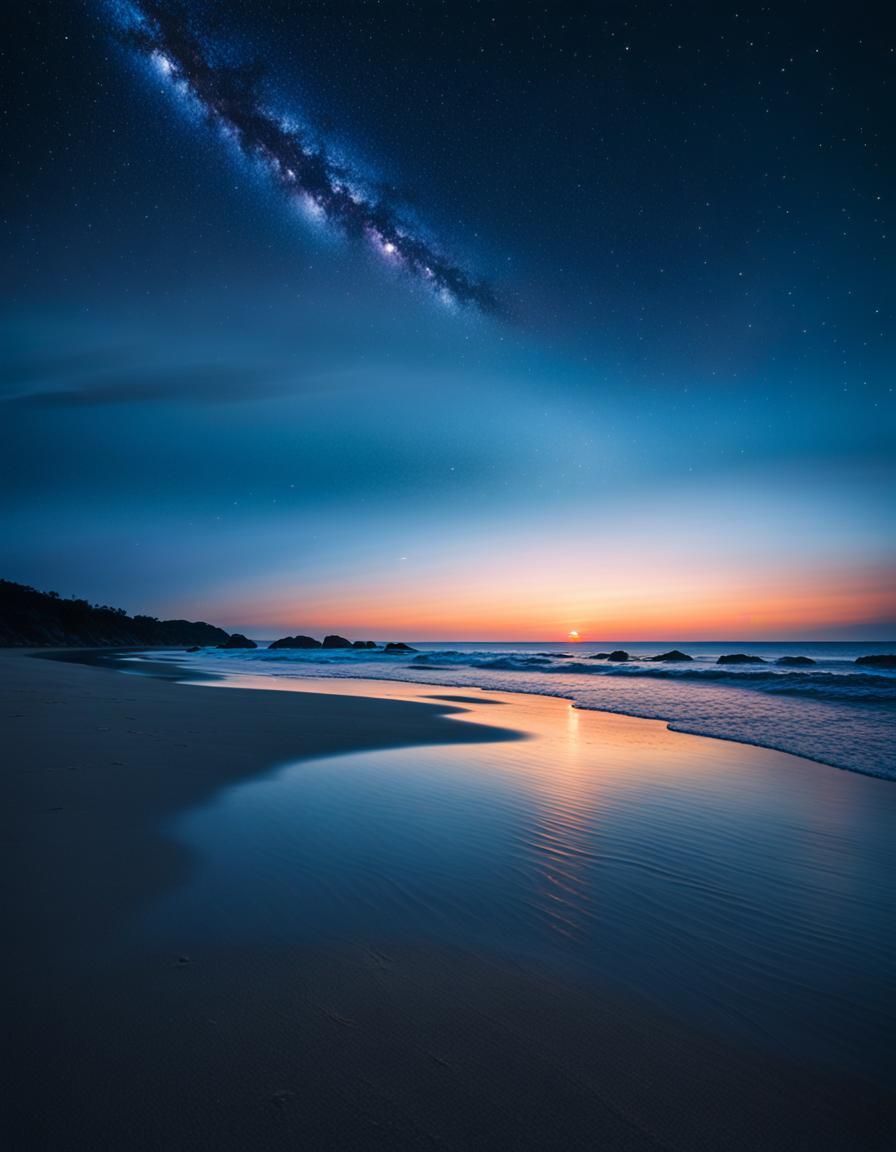 Serene Twilight Beach with Gentle Waves in Warm Light