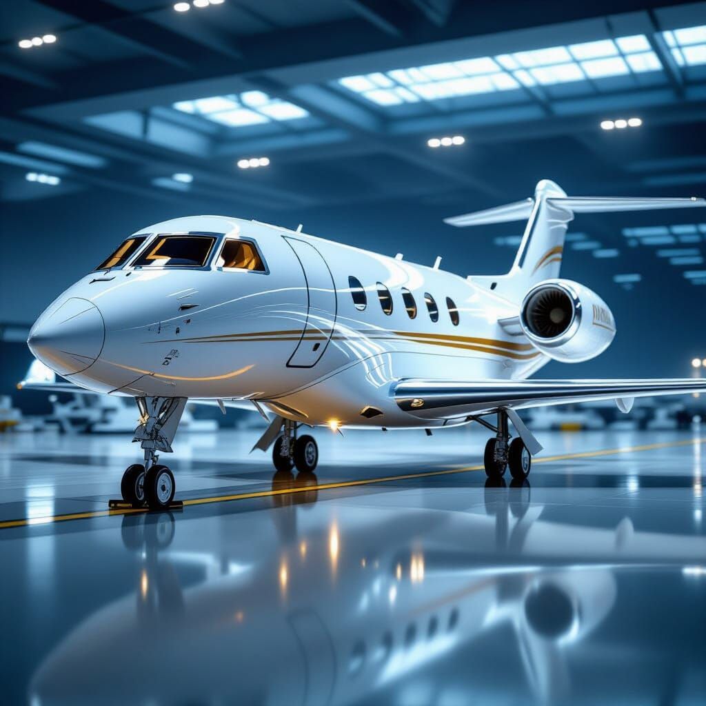 Luxury Private Jet with Gold Stripe in Futuristic Style