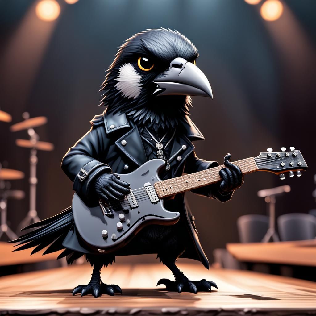Chibi Crow Metalhead Cartoon Concert