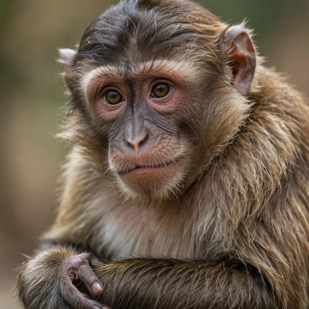 Sorrowful Monkey Portrait in Natural Light